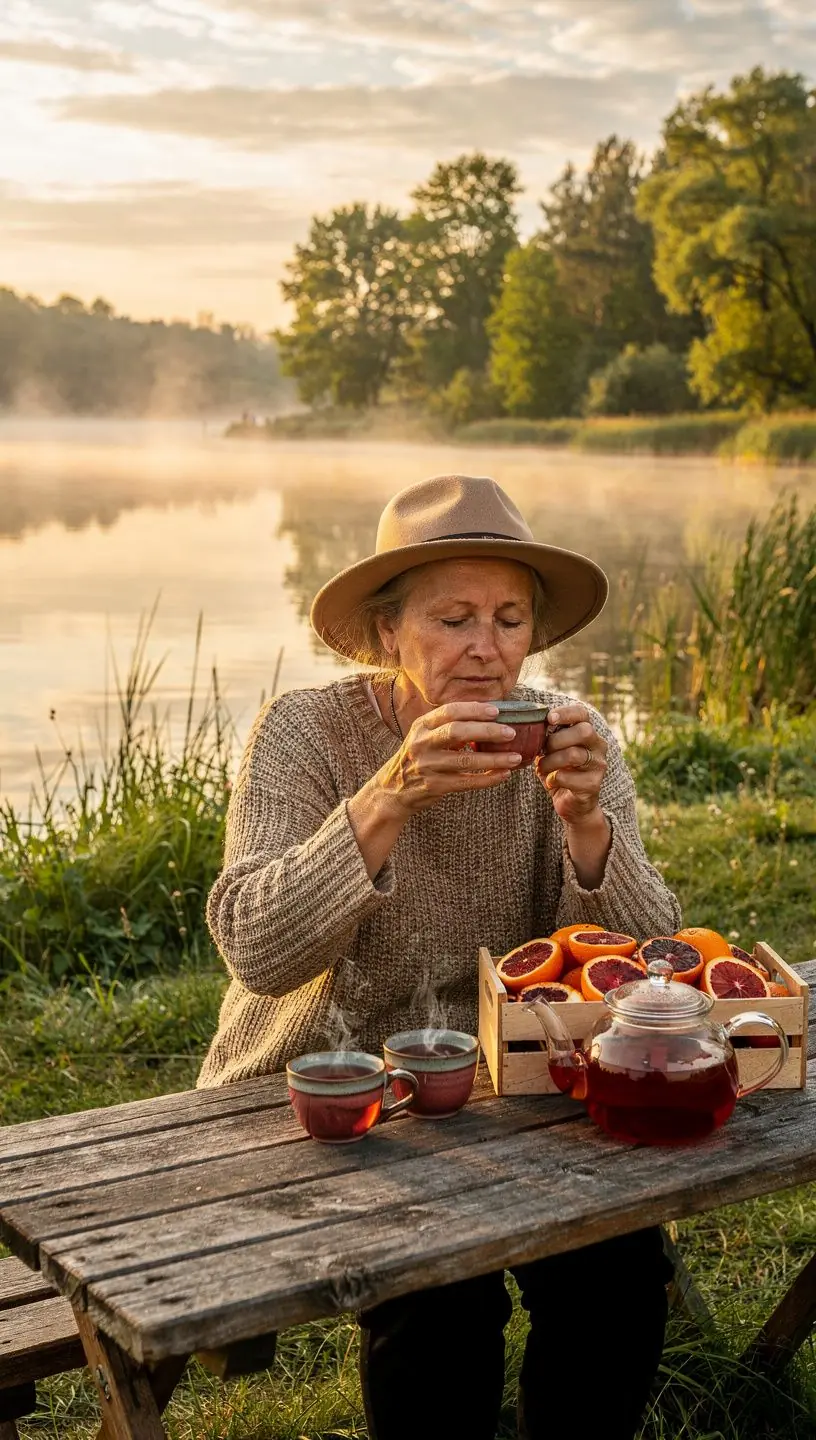 Skanus arbatos mišinys su antocianinais, patiekiamas šiltame puode.