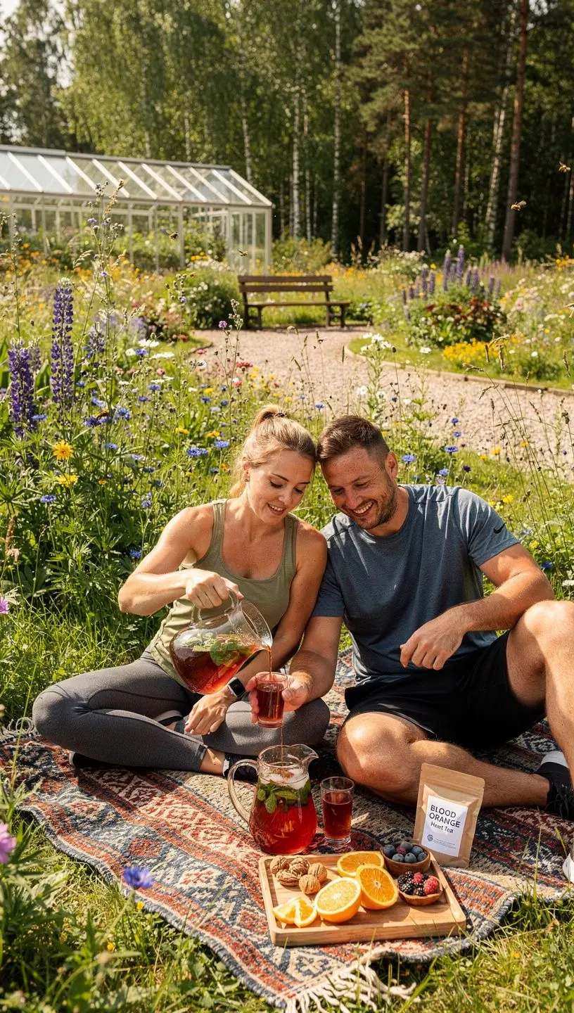 Skanus kraujinių apelsinų arbatos lapų artimas planas su širdies simboliu.